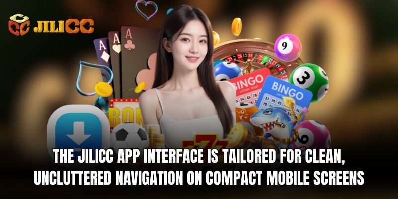 the jilicc app interface is tailored for clean uncluttered navigation on compact mobile screens